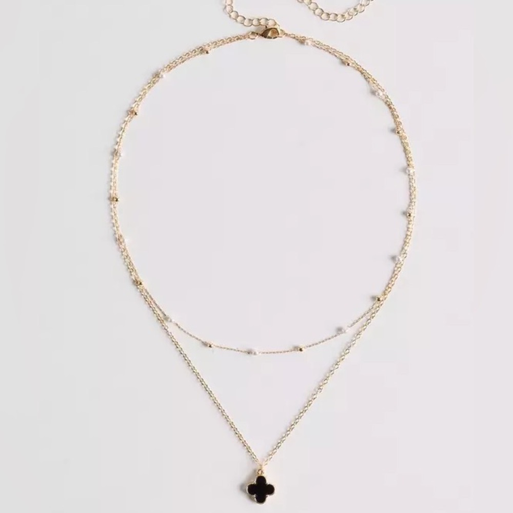 Delicate Gold Layered Clover Necklace with Bead Accents